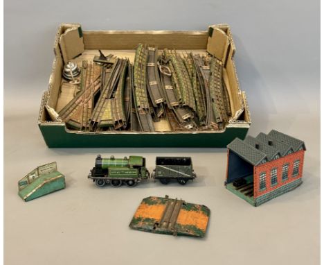 A small quantity of pre-war Bing Miniature Table Railway tinplate OO gauge electric - including a 2-4-0 tank locomotive in GW