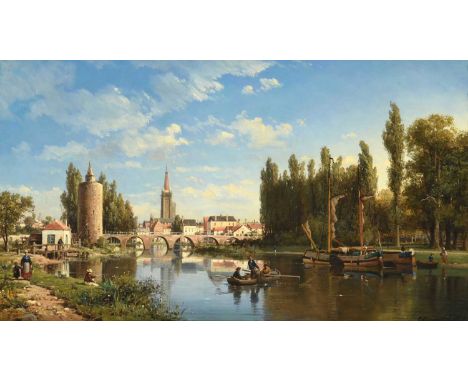 Charles Euphrasie Kuwasseg (1838-1904) French"Bruges"Signed and dated 1873, oil on canvas, 54cm by 98cmProvenance: MacConnal-