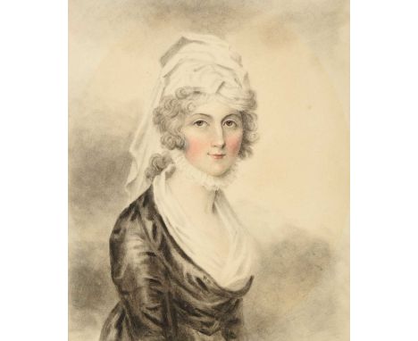 Attributed to John Downman ARA (1750-1824)Portrait of Lady Frances Haggerston, half lengthWatercolour, 23cm by 29cm Provenanc