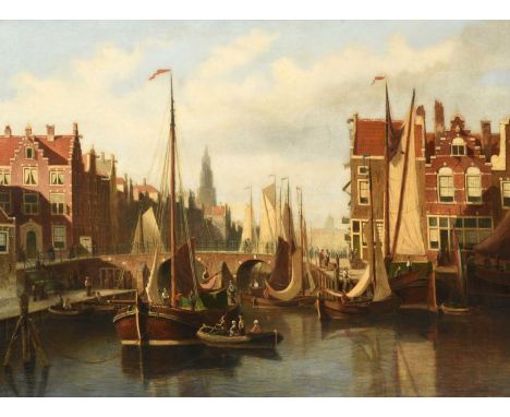 Johannes Frederik Hulk the Elder (1829-1911) DutchPreparing ships in a harbour, possibly Amsterdam Signed, oil on canvas, 73c