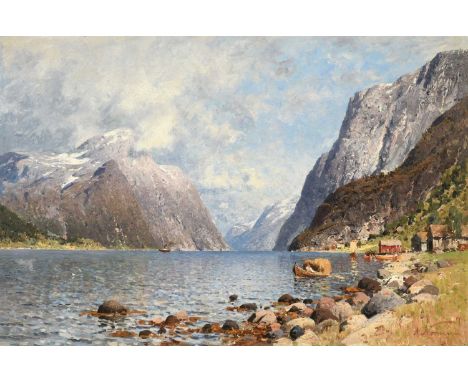Adelsteen Normann (1848-1918) NorwegianA Norwegian FjordSigned, oil on canvas, 62.5cm by 95cmFairly siffly relined, cleaned a