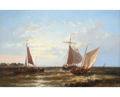 Abraham Hulk Snr. (1813-1897) Dutch "On the Zuider Zee"Signed, oil on canvas, 29.5cm by 45cm In fully restored condition. Re-