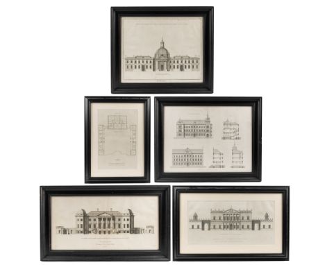 A collection of five architectural prints  Consisting of three from Vitruvius Britannicus or The Second British Architect, tw
