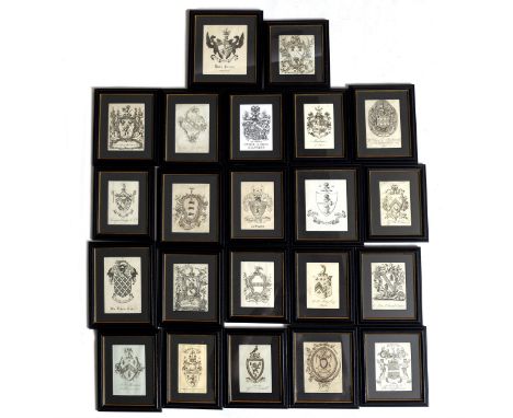 A collection of antique bookplates With various coats of arms to include the Right Honorable The Lord Bracco, The Reverend Jo