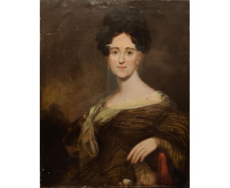 19th-century British school Three-quarter-length portrait of a 19th-century lady, oil on canvas.76.5c, x 63.5cmdamage to the 
