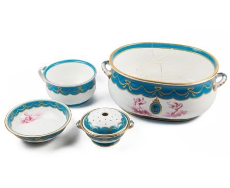 An Victorian Mintons porcelain wash set Retailed by Messrs Daniel, London.The foot bath with a large crack running through th