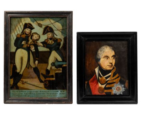 Two pictures of Admiral Lord Nelson  The first a portrait bust, after a portrait by William Beechey (1753-1839), oil on board