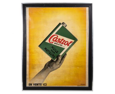 A large French Castrol Oil advertising sign The early to mid-20th century poster advertising 'Castrol Motor Oil Sold Here', s