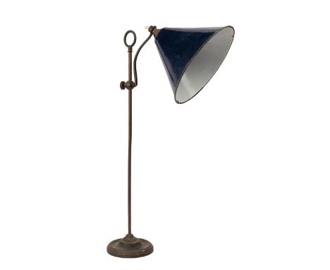 A Quinquet adjustable table lamp With a blue enamelled shade.58cm highQty: 1In generally worn condition, with oxidisation thr