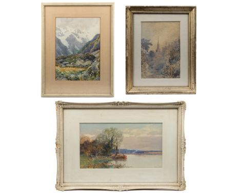 Three watercolours The first C H Haworth, an alpine river scene, watercolour on paper, signed lower left 'C H Haworth'; the s