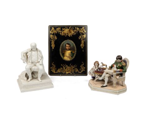 Three items of Napoleonic interest A Parian figurine of Napoleon, after his portrait 'Napoleon I at Fontainebleau on March 31