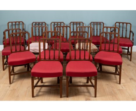 A set of seventeen George III mahogany dining chairs The set to comprise of two carvers and fifteen singles. With overstuffed
