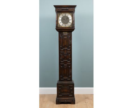 A 20th century longcase clock By Gillett &amp; Johnson Croydon, with an oak mitre moulded case.48cm wide x 219cm highQty: 1In