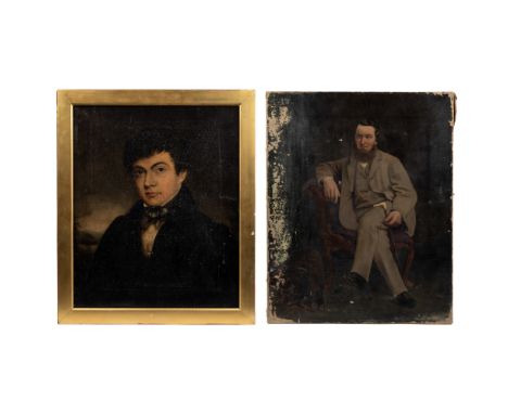 Two portraits The first early 19th century British School, a half-length portrait of a 19th century young man, oil on canvas;