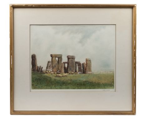 William Tatton Winter RBA (British 1855-1928) Stonehenge, hand-coloured etching, signed to the margin 'Tatton Winter'.27.5 x 