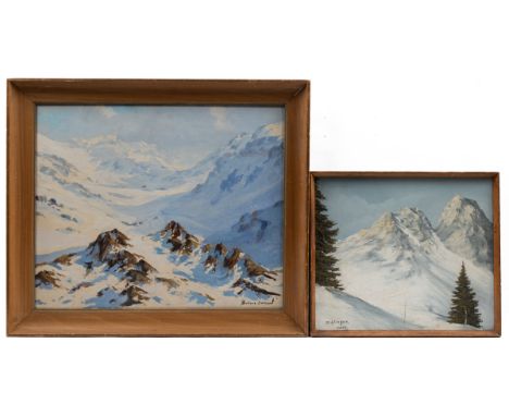 Two mountainscapes The first Enrique Salton, a snow covered valley head, oil on board, signed lower right; the second F Käfin