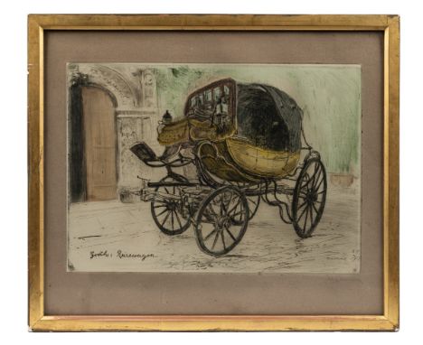 Ludwig Michalek 'Goethes Reiswagen' Etching with watercolour, signed below the plate 'Ludwig Michalek'.26cm x 34.5cm to the p