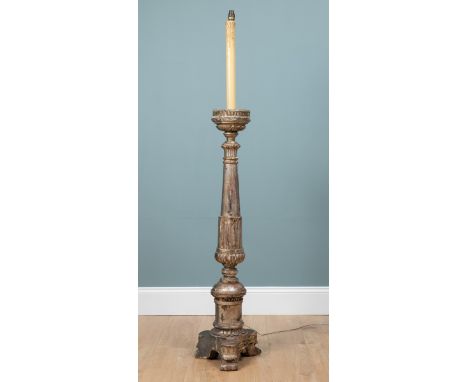 A large 19th century turned and painted candlestick  Converted to electricity.166cm high (including fittings)Qty: 1Untested. 