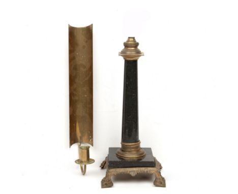 A Scandinavian table lamp together with a brass candle sconce by Pierre Forssell Skultuna The table lamp with a hardstone col
