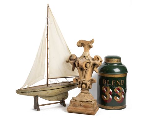 A collection of items To consist of a green-panted toleware tea canister, with a gilt label 'Blend 33' and gilt banding; a ca