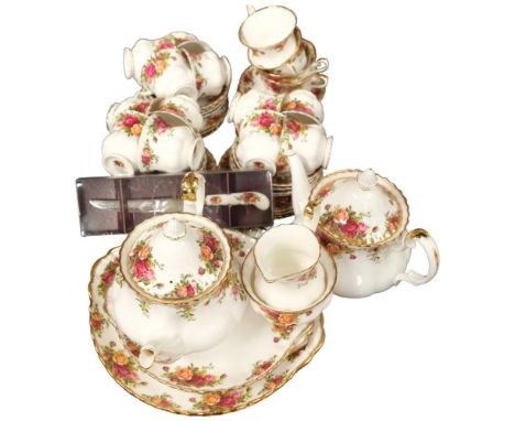 Royal Albert Old Country Roses tea service, for 12 people, including 2 teapots etc 