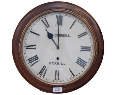 A mahogany-cased wall clock with quartz movement, 38cm across approx 