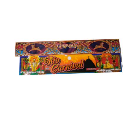 A group of 3 amusement advertising perspex panels, 1 for Carousel, Adders and Ladders (light up) Jackpot Tickets, and Rio Car