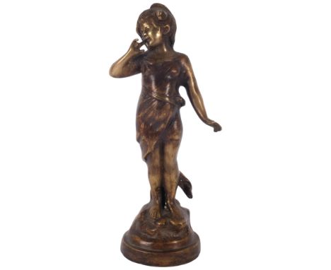 A patinated brass figurine, H34cmGood overall condition, just having some light surface wear mainly to the high points, unsig