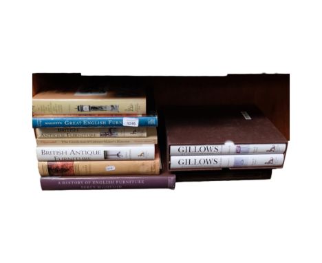 A collection of hardback reference books, including Volumes 1 and 2 Gillows Furniture reference books, The Life and Works of 