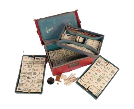 A 20th century Chinese bone and bamboo Mahjong set, complete with collection of bone sticks etc, in fitted caseThere are 108 