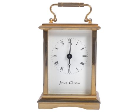 JENS OLSEN - a brass-cased carriage clock, height not including handle 11cmCurrently not in working order, there is a cog loo