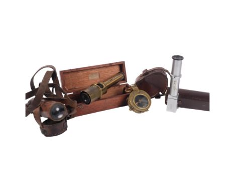 A Verners patent 1915 military compass, no. 32097, leather-cased, Bellingham & Stanley Ltd London, no. 8834141, leather-cased