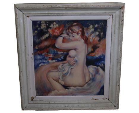 Oil on board, impressionist study, portrait of a naked lady, 70cm x 65cm overall, framed 