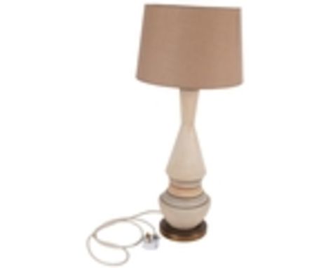 A mid-century Italian ceramic table lamp and shade, having banded decoration, height including shade 65cm