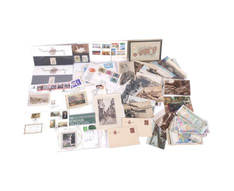 Graham Gooch signed First Day Cover plus others, postcards, banknotes including a framed 10 shilling note 