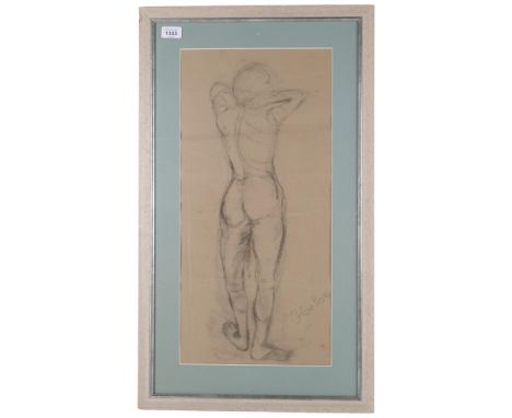Late 19th/early 20th century charcoal sketch, nude life study, inscribed Helen, 60cm x 28cm, framedSeveral horizontal crease 