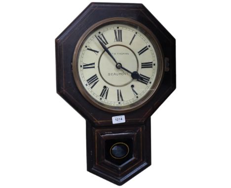 Seth Thomas Beaumont, a drop-dial octagonal 8-day wall clock, with painted case, complete with key and pendulum, L54cm 
