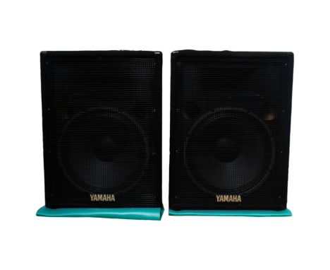 A pair of Yamaha S15E floor standing speakers, with associated cables and owner's manual, speaker height 65cm 
