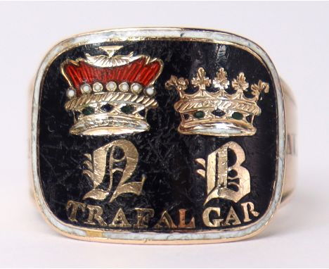 AN IMPORTANT GOLD & ENAMEL MOURNING RING FOR VICE ADMIRAL 1st VISCOUNT LORD NELSON KB, 1st DUKE OF BRONTE, by JOHN SALTER, 18