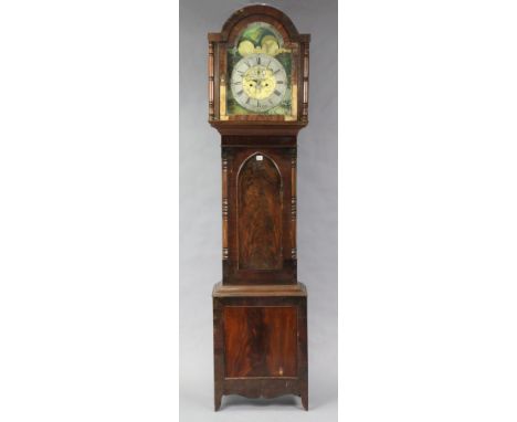 An 18th century longcase clock, in plain mahogany case, (in need of restoration).