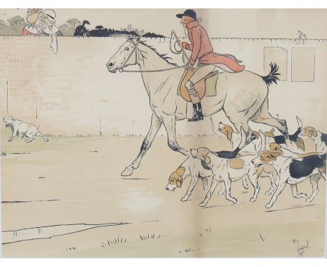After CECIL ALDIN (1870-1935) A huntsman &amp; hounds riding past a high wall, coloured lithograph, early 20th century, 13½” 