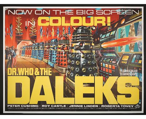 Linen-backed Quad poster for the first "Dr Who" film, this starring Peter Cushing as the Doctor. The fabulous Bill Wiggins ar