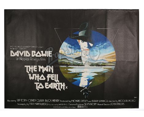 An iconic poster design for possibly David Bowie's most famous film role as the alien in Nic Roeg's "The Man Who Fell To Eart
