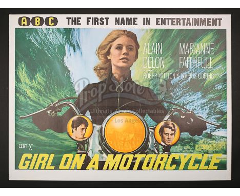 An ABC cinema chain Quad for the 1968 film "Girl On A Motorcycle", presenting a radically different poster design to the "bla