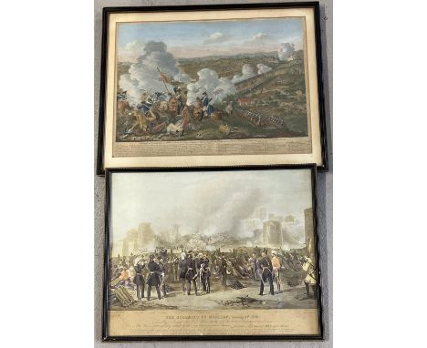 An antique Carington Bowles coloured etching of an 18th Century battle scene - 'The Battle of Newark in Silesia, where the Ki