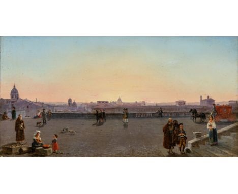 Wyk, Henri van (Amsterdam 1833- nach 1889) Blick auf Rom bei Sonnenuntergang  Reges Treiben auf der Aussichtsterrasse vor der