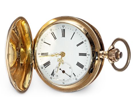 Goldene Sprungdeckeltaschenuhr  Louis Ulysse Chopard (1836-1917) 585/f. Gold. Dreideckeltypus. Guilochierte Schalen, glatter 
