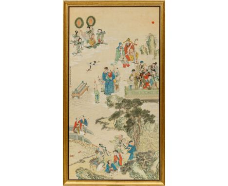 Das daoistische Paradies der Unsterblichen  China Malerei auf Papier. Die acht Unsterblichen und Shoulao mit Begleitpersonen 
