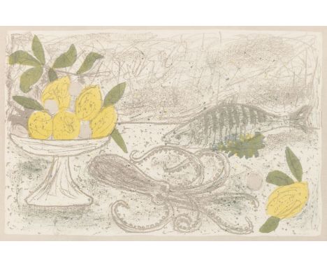 Peiffer-Watenphul, Max  (Weferlingen, Rom 1896-1976) Stillleben mit Fisch, 1968  Farblithographie auf gelblichem Bütten mit P