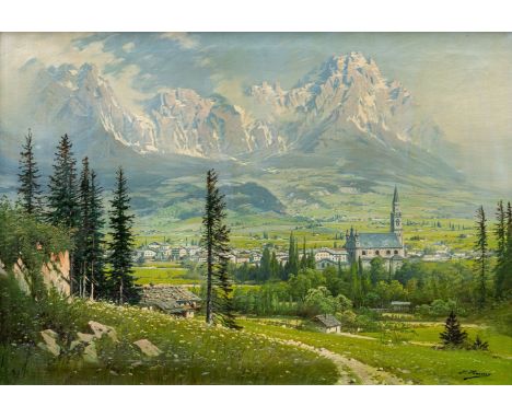 Hering, Johann (Lützen 1875-?, war tätig in Halle/S.) Blick auf Cortina d'Ampezzo in den Dolomiten   Sign. Öl auf Lwd. 70×100